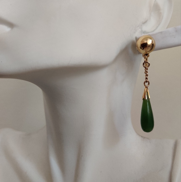 Vintage Genuine Jade Teardrop Earrings - Picture 2 of 14